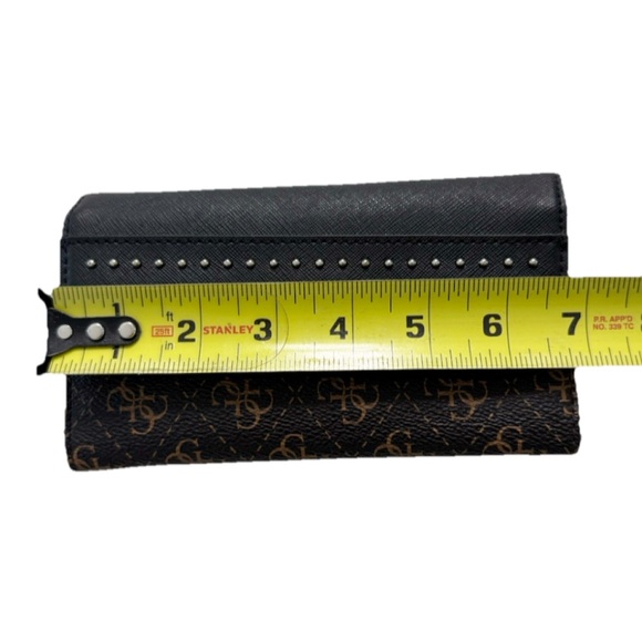 GUESS Women’s Logo Tri-Fold Wallet Brown Black Studded Snap Closure– WEAR INSIDE - Picture 4 of 8